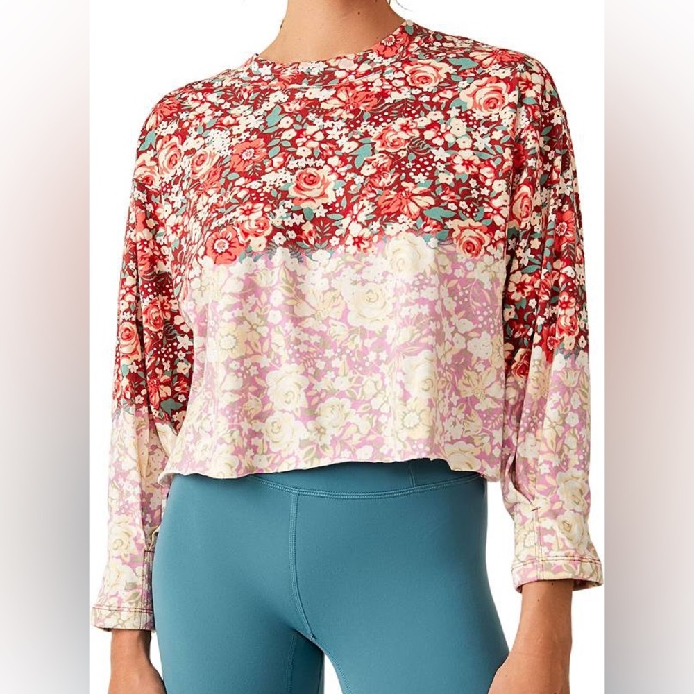 Free People Movement Inspire Printed Layer Tee Faded Poppy Red Size S NWT